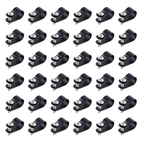 Swpeet 60 Pack schwarz 3/8 Zoll Nylon Kunststoff R-Typ Kabelschellen, Nylon Schraube Montage Cord Fastener Clips mit 60 Pack Schrauben für Wire Management (3/8 Zoll, schwarz) von Swpeet