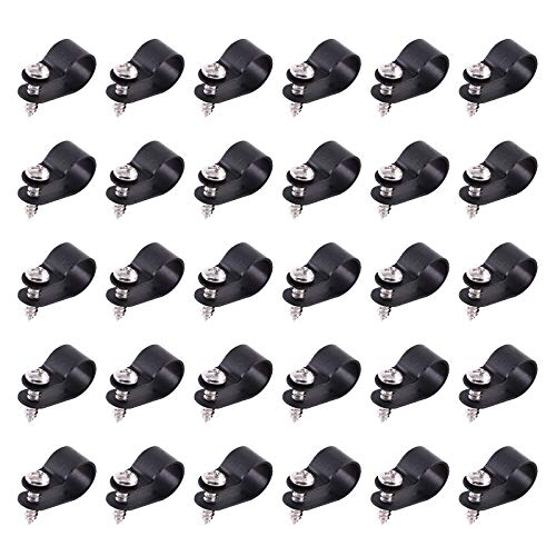 Swpeet 60 Stück schwarze 1/2 Zoll Nylon Kunststoff R-Type Kabelclips Klemm-Kit Nylon Schraubmontage Schnurbefestigungsclips mit 60 Stück Schrauben für Drahtmanagement von Swpeet