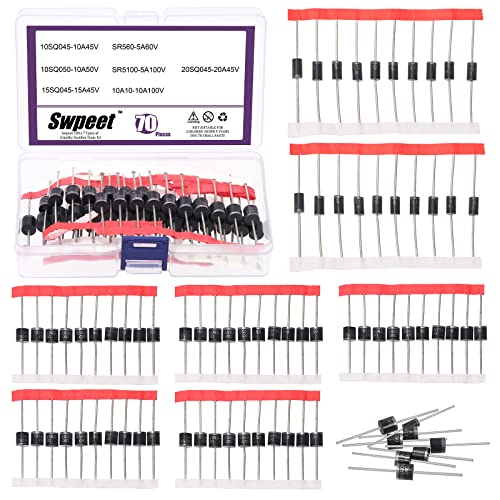 Swpeet 70Pcs 7 Arten von Schottky-Gleichrichter-Dioden-Kit, einschließlich 10SQ045 10SQ050 15SQ045 SR5100 SR560 10A10 20SQ045 Dioden 5A 10A 15A 20A 45V 50V 60V 100V Solarpanel Sperrdioden Swpeet 70Pcs 7 Arten von Schottky-Gleichrichter-Dioden-Kit, einschließlich 10SQ045 10SQ050 15SQ045 SR5100 SR560 10A10 20SQ045 Dioden 5A 10A 15A 20A 45V 50V 60V 100V Solarpanel Sperrdioden von Swpeet