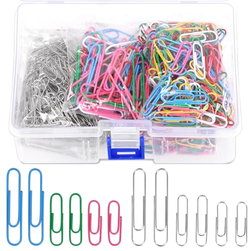 Swpeet 900Pcs 1.1/1.3/2 Zoll farbige und silberne Papierclips Verschiedene Größen Kleine, Mittel und Große, beschichtete Metall-Papierclips Wiederverwendbar für Büro-Schuldokument-Organisation von Swpeet