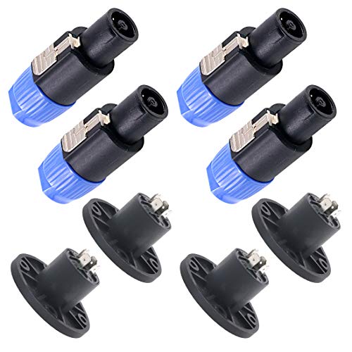 Swpeet Audio-Lautsprecherstecker-Set, 4-poliger Lautsprecherstecker, Twist-Lock, kompatibel mit Klinkenstecker, 4-polig, rund, perfekt für Neutrik Speakon NL4FC, NL4FX, NLT4X, NL2FC, NL4MP, NL4MPR von Swpeet