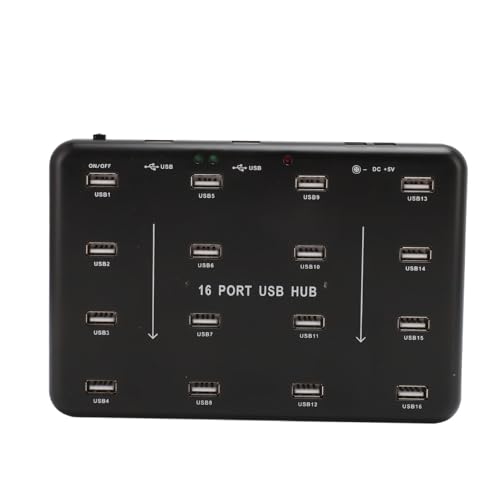 16-Port-USB2.0-Hub, Erweitern eines USB-Ports auf 16 Ports, Hochgeschwindigkeits-Datenübertragung, mit Doppelschaltkreisschutz für USB-Flash-Laufwerke, Kartenleser, (EU-Stecker) von Sxhlseller