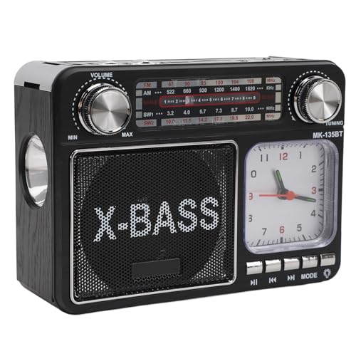 Bluetooth-Lautsprecher Im Retro-Stil, Tragbares AM-FM-SW-Radio, Kabelloses Manuelles Tuning-Radio mit 3 Stromversorgungsmodi, Uhr für die Küche zu Hause Im Freien (schwarz) von Sxhlseller