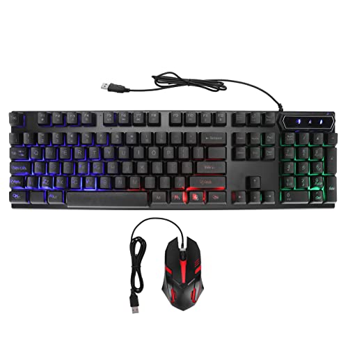 Gaming-Tastatur und -Maus-Kombination, Tragbare 104 Tasten, Kabelgebunden, USB, LED-Hintergrundbeleuchtung, Ergonomische, Schnell Reagierende Gaming-Maus und -Tastatur, Gaming-PC-Gaming-Setup(Schwarz) von Sxhlseller