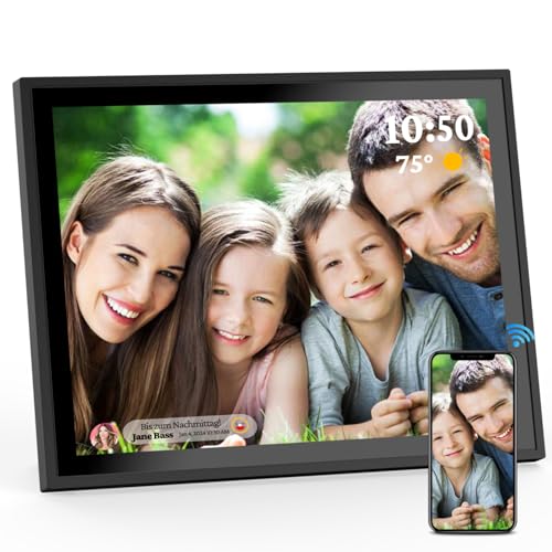 Sxhlseller 15,2 Zoll Digitaler Bilderrahmen - 1920 X 1080P IPS WiFi Touchscreen Fotorahmen, teilen Sie Fotos und Videos über die App mit 8 GB Speicher für Familie Geschenke (Schwarz) von Sxhlseller