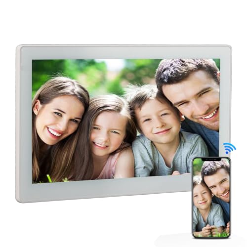 Sxhlseller 15,2 Zoll Digitaler Bilderrahmen - 1920 X 1080P IPS WiFi Touchscreen Fotorahmen, teilen Sie Fotos und Videos über die App mit 8 GB Speicher für Familie Geschenke (weiß) von Sxhlseller