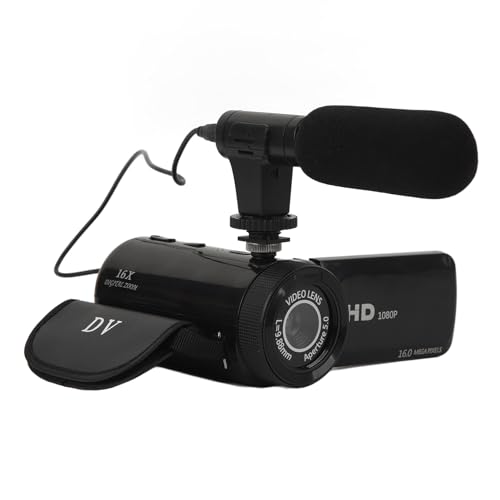 Sxhlseller 16-Fach Digitaler Zoom-Camcorder mit Mikrofon, Tragbare HD 1080P 16 MP Vlogging-Kamera, 2,4-Zoll-IPS-Touchscreen und Weitwinkelobjektiv, für Reisen, Live-Übertragung von Sxhlseller