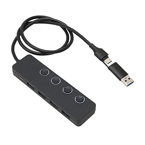 Sxhlseller 4-Port-USB-3.0-Hub, USB-A- und Typ-C-Dual-Hub, USB-Splitter, USB-Expander mit Einzelnen LED-beleuchteten Netzschaltern für USB-Flash-Laufwerke, Mäuse, Tastaturen von Sxhlseller