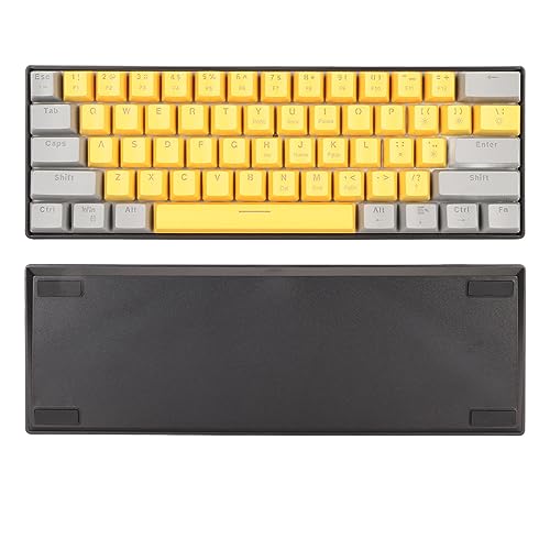 Sxhlseller 60% Gaming Tastatur, Tragbare Kompakte Mechanische 61 Tasten Tastatur mit LED Hintergrundbeleuchtung, Abnehmbares USB C Kabel, Kabelgebundene RGB Gaming (Graugelber, Blauer von Sxhlseller