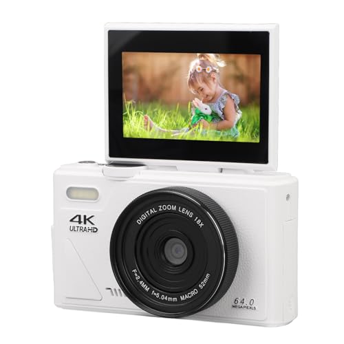 Sxhlseller 64-MP-Digitalkamera für Fotografie-Video-Vlogging, 3-Zoll-Flip-Screen-4K-UHD-Kompakt-Digitalkamera mit 18-fachem Digitalzoom, Video-Pause-Funktion, Wiederaufladbar für Anfänger von Sxhlseller