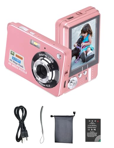 Sxhlseller Digitalkamera - 8-facher Zoom 2,7 Zoll Bildschirm Studentenkamera mit Fülllicht, Wiederaufladbar und Speicher, 4K 48 MP, Vlogging Kamera für Teenager Geschenke (PINK) von Sxhlseller