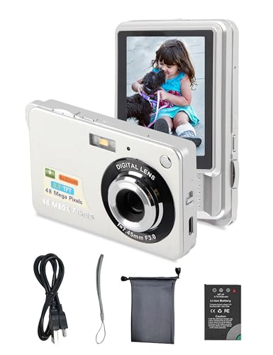 Sxhlseller Digitalkamera - 8-facher Zoom 2,7 Zoll Bildschirm Studentenkamera mit Fülllicht, Wiederaufladbar und Speicher, 4K 48 MP, Vlogging Kamera für Teenager Geschenke (Silver) von Sxhlseller
