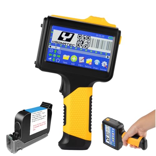 Sxhlseller Handheld Tintenstrahldrucker, 4,3 Zoll LED Touchscreen mit Schnell Trocknender Tintenpatrone, Tragbarer 12,7 mm Tintenstrahldrucker für QR Code, Barcode, Datum, Uhrzeit, von Sxhlseller