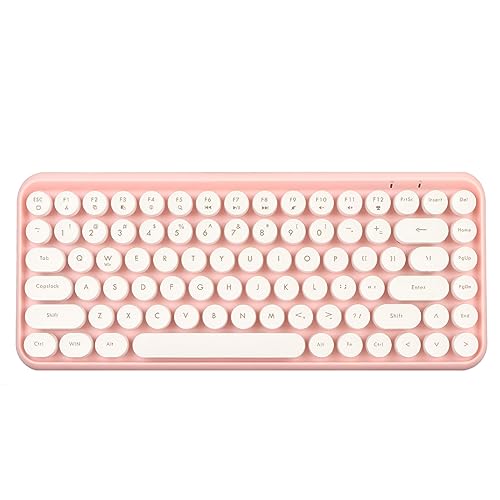 Sxhlseller Kabellose Bluetooth-Tastatur, 84 Tasten, Schreibmaschinen-Retro-Tastatur mit Automatischem Ruhezustand, Ergonomisches Design für PC-TVs und Laptops (Sakura Pink) von Sxhlseller