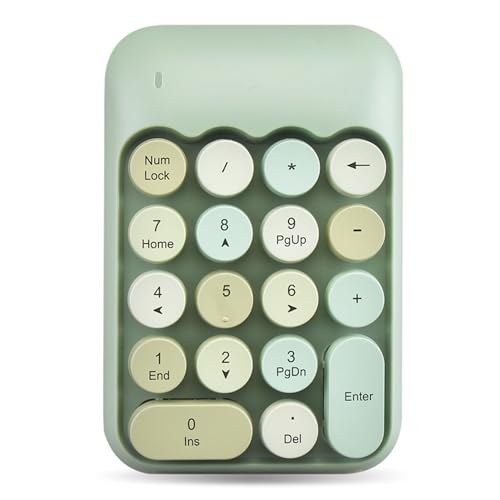 Sxhlseller Numpad Bluetooth Niedlich für Mädchen - Mini Kabelloser Ziffernbloc with 18 Tasten, 2,4 G Retro Finanzbuchhaltungs Zahlentastatur für Laptop Desktop PC und Notebook (grün) von Sxhlseller