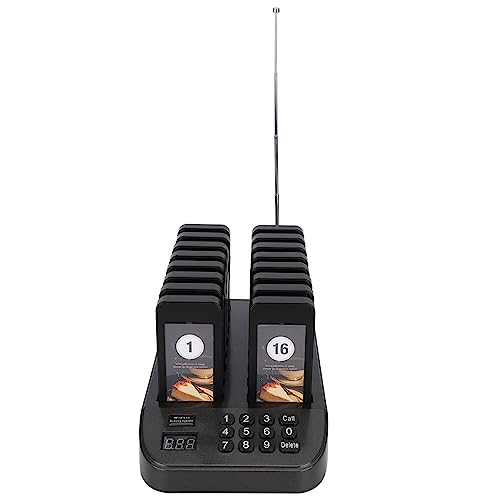 Sxhlseller Restaurant-Pagersystem 16 Untersetzer, Kabelloses Ruf-Pagersystem mit 1 Sender 16 Pager, Set mit Vibration, Blinklicht und Summer, Gäste für Imbisswagen, Brauerei, Kaffee (EU) von Sxhlseller