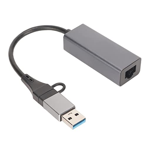 Sxhlseller USB-zu-Ethernet-Adapter, 2-in-1-Typ-C-zu-RJ45-Adapter, 10/100/1000 Mbit/S Selbstadaptiver Typ-C-Gigabit-Ethernet-LAN-Netzwerkadapter für Laptop-Tablet von Sxhlseller