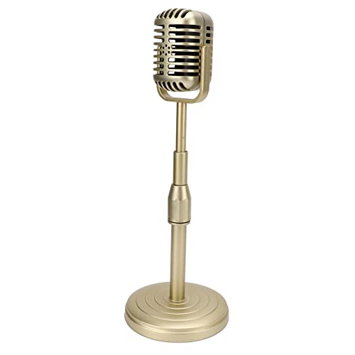 Sxhlseller Vintage Mikrofon Spielzeugstütze, Klassisches Dynamisches Retro Mikrofon, Altmodisches Simulationsmikrofon, mit Stabiler Basis und Stützstange für die Fotografie(Gold) von Sxhlseller
