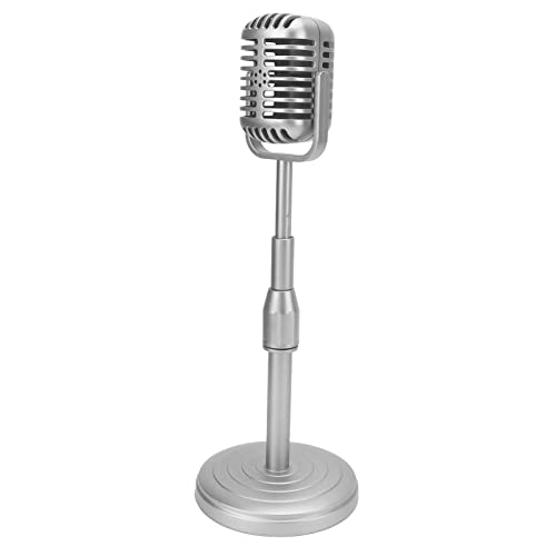 Sxhlseller Vintage Mikrofon Spielzeugstütze, Klassisches Dynamisches Retro Mikrofon, Altmodisches Simulationsmikrofon, mit Stabiler Basis und Stützstange für die Fotografie(Silber) von Sxhlseller