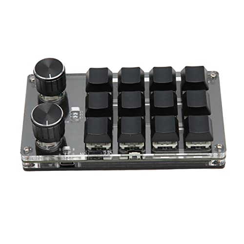 Tastatur mit 12 Tasten, Mechanische Gaming-Tastatur, Kabelgebunden, USB, Kabellos, Bluetooth, Dual-Modus, Programmiertastatur, DIY-Tastatur mit Knopf, Einhändige (Schwarz) von Sxhlseller