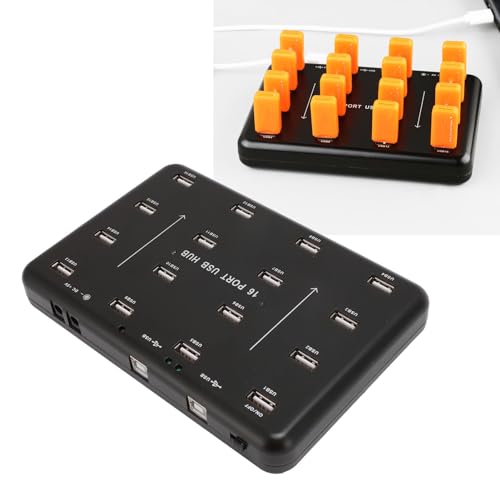 USB 2.0 Hub, 16 Port Speicherkarten Duplikator, Plug and Play, Doppelter Schaltkreisschutz, Kopiererbetriebener USB Splitter für Speicherkarten Festplatte (EU-Stecker) von Sxhlseller