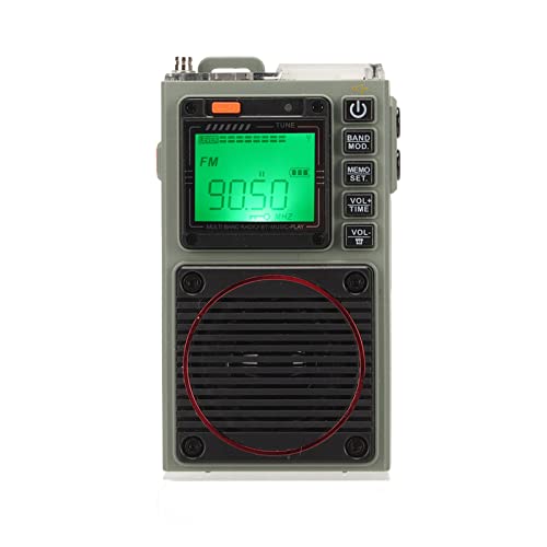 Volle Band Tragbares Radio, FM-Radio, AM Mittelwelle, SW-Kurzwelle, Bass-Stereo-SOS-Alarm, Bluetooth-Karten Wiedergabe Retro FM VHF AM SW WB Radio mit Taschenlampe von Sxhlseller