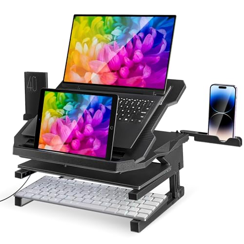 Sxuan Laptop Ständer Höhenverstellbarer, Laptop Halterung Schreibtisch Faltbarer mit 360 drehbarer Basis und Handy Halterung, Laptop Stand für Laptop 10-17,3", Tablet, iPad, Notebook, MacBook von Sxuan