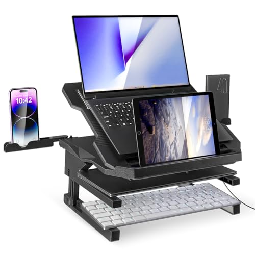 Sxuan Laptop Ständer Höhenverstellbarer, Laptopständer Schreibtisch Faltbarer Belüfteter mit 360 drehbarer Basis und Handy Halterung, Kompatibel mit Laptop 10-17,3", Tablet, iPad, Notebook, MacBook von Sxuan