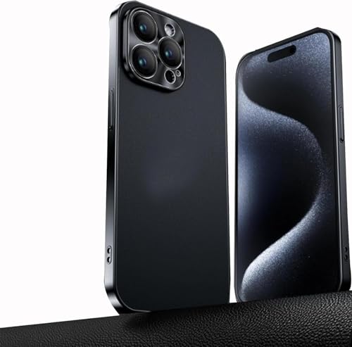 Galvanisierte Metalllinse, ultradünne Leder-Schutzhülle für iPhone 14/15/16 Pro Max, Luxus-Metalllinse, Leder-Schutzhülle, Schwarz von Syanus
