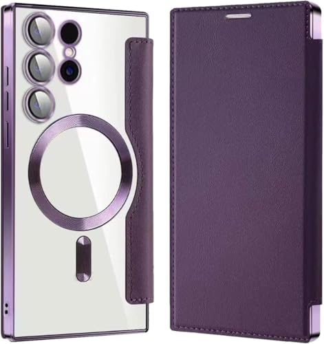 Leder Strukturierte Flip Handyhülle für Samsung Slim Fit PU Leder Schutzhülle Flip Phone Shell Lila von Syanus