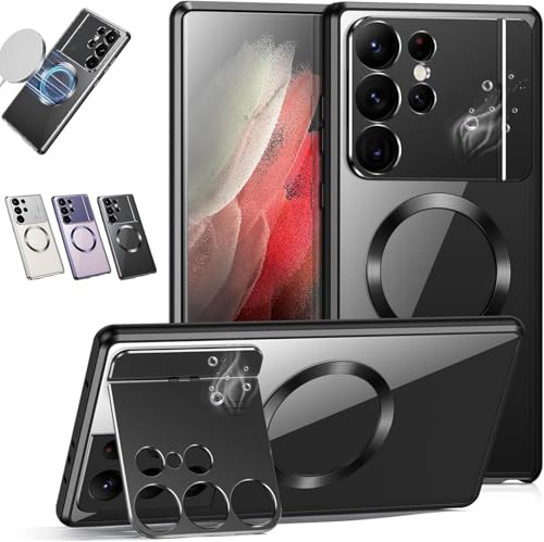 Magnetische Saugnapf-Halterung, Aromatherapie-Handyhülle, magnetische Metallhülle, Legierung, Objektivschutz, Ständer, für Samsung S24, S23, S22, S21 Ultra, Schwarz von Syanus