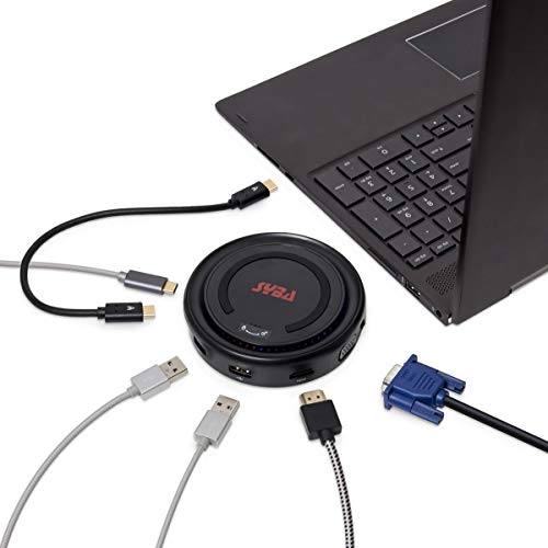 Syba USB 3.1 Gen 1 Typ-C Hub Dockingstation - Dual USB-A, HDMI 4K, VGA, USB PD Schnellladung 60W und Abnehmbares Qi Wireless Ladegerät (Thunderbolt 3 kompatibel) von Syba