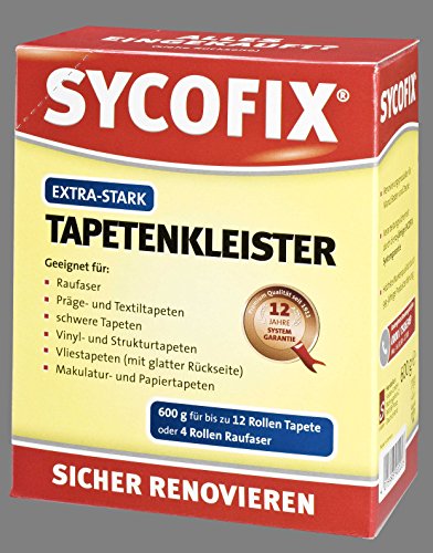 Tapetenkleister Extra-Stark 600 g zur Verklebung von Rauhfaser-,Papier-, Präge-, Struktur-, Vinyl-, Makulatur- und Textiltapeten. Für Bürstenauftrag, Tapeziergeräte und Wandklebetechnik von Sycofix