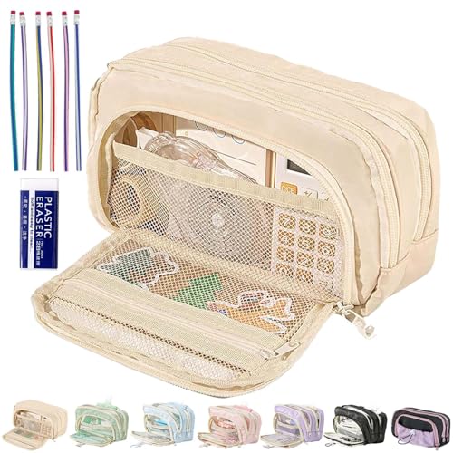 Federmäppchen mit großem Fassungsvermögen, Federtasche mädchen 3 fächer, Leinwand kawaii mäppchen ästhetisch, 3 fach federmappe für mädchen, Resistent gegen Schmutz, Design der Frontscheibe (Beige) Federmäppchen mit großem Fassungsvermögen, Federtasche mädchen 3 fächer, Leinwand kawaii mäppchen ästhetisch, 3 fach federmappe für mädchen, Resistent gegen Schmutz, Design der Frontscheibe (Beige) von Syeefula