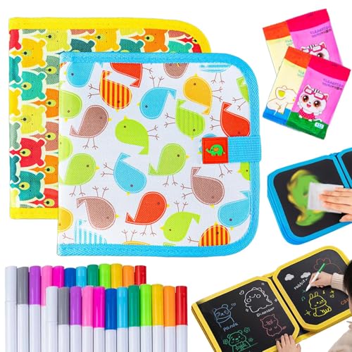 Portable Erasable Graffiti Drawing Book, Reusable Double-Sided Erasable Graffiti Book, Erasable Doodle Books for Kids, Magic Drawing Pad with 12 Watercolor Pens 14 Page Drawing (2PCS-A) von Syeefula