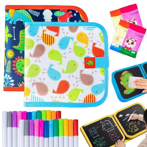 Portable Erasable Graffiti Drawing Book, Reusable Double-Sided Erasable Graffiti Book, Erasable Doodle Books for Kids, Magic Drawing Pad with 12 Watercolor Pens 14 Page Drawing (2PCS-C) von Syeefula
