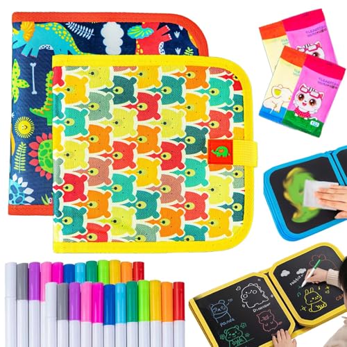 Portable Erasable Graffiti Drawing Book, Reusable Double-Sided Erasable Graffiti Book, Erasable Doodle Books for Kids, Magic Drawing Pad with 12 Watercolor Pens 14 Page Drawing (2PCS-D) von Syeefula