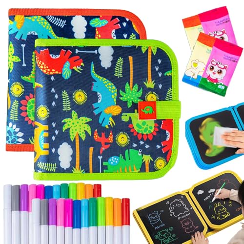 Portable Erasable Graffiti Drawing Book, Reusable Double-Sided Erasable Graffiti Book, Erasable Doodle Books for Kids, Magic Drawing Pad with 12 Watercolor Pens 14 Page Drawing (2PCS-E) von Syeefula