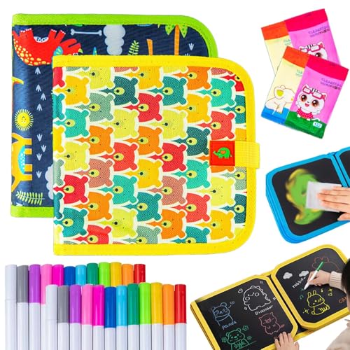 Portable Erasable Graffiti Drawing Book, Reusable Double-Sided Erasable Graffiti Book, Erasable Doodle Books for Kids, Magic Drawing Pad with 12 Watercolor Pens 14 Page Drawing (2PCS-F) von Syeefula