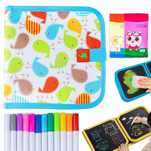Portable Erasable Graffiti Drawing Book, Reusable Double-Sided Erasable Graffiti Book, Erasable Doodle Books for Kids, Magic Drawing Pad with 12 Watercolor Pens 14 Page Drawing (Bird) von Syeefula