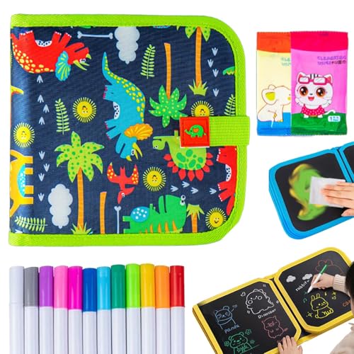 Portable Erasable Graffiti Drawing Book, Reusable Double-Sided Erasable Graffiti Book, Erasable Doodle Books for Kids, Magic Drawing Pad with 12 Watercolor Pens 14 Page Drawing (Green) von Syeefula