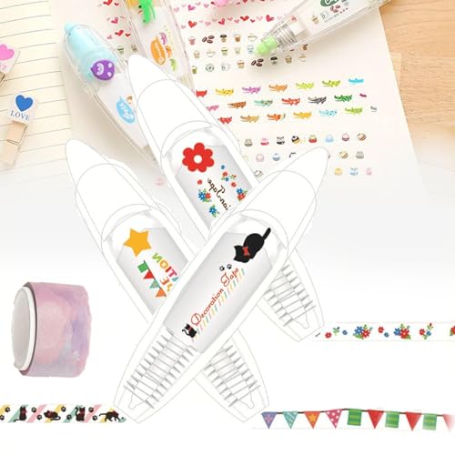 Syeefula Animal Press Type Decorative Pens, DIY Cute Animals Press Type Decorative Pen, Infinite Decorative Pens for Scrapbooking, Creative Cartoon Lace Correction Tape Decorative Tape Pen (3PCS-A) von Syeefula