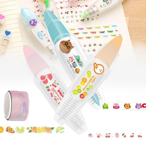 Syeefula Animal Press Type Decorative Pens, DIY Cute Animals Press Type Decorative Pen, Infinite Decorative Pens for Scrapbooking, Creative Cartoon Lace Correction Tape Decorative Tape Pen (3PCS-B) von Syeefula