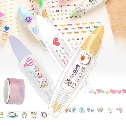 Syeefula Animal Press Type Decorative Pens, DIY Cute Animals Press Type Decorative Pen, Infinite Decorative Pens for Scrapbooking, Creative Cartoon Lace Correction Tape Decorative Tape Pen (3PCS-C) von Syeefula