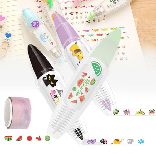 Syeefula Animal Press Type Decorative Pens, DIY Cute Animals Press Type Decorative Pen, Infinite Decorative Pens for Scrapbooking, Creative Cartoon Lace Correction Tape Decorative Tape Pen (3PCS-D) von Syeefula