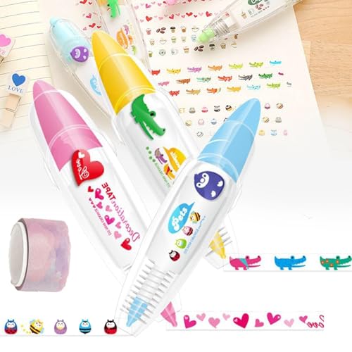 Syeefula Animal Press Type Decorative Pens, DIY Cute Animals Press Type Decorative Pen, Infinite Decorative Pens for Scrapbooking, Creative Cartoon Lace Correction Tape Decorative Tape Pen (3PCS-E) von Syeefula