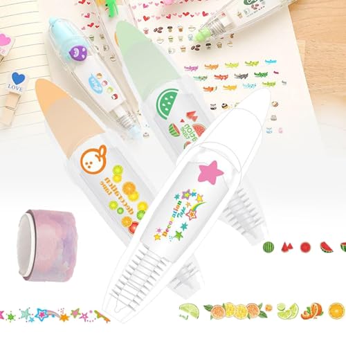 Syeefula Animal Press Type Decorative Pens, DIY Cute Animals Press Type Decorative Pen, Infinite Decorative Pens for Scrapbooking, Creative Cartoon Lace Correction Tape Decorative Tape Pen (3PCS-F) von Syeefula