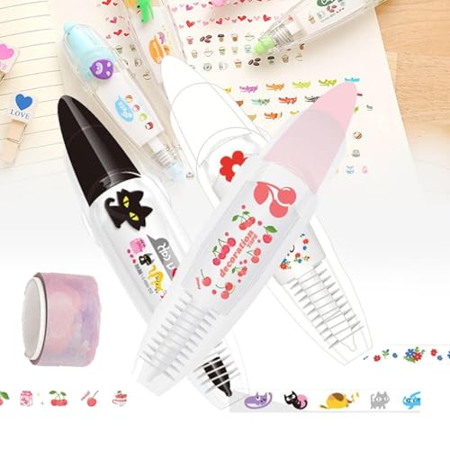 Syeefula Animal Press Type Decorative Pens, DIY Cute Animals Press Type Decorative Pen, Infinite Decorative Pens for Scrapbooking, Creative Cartoon Lace Correction Tape Decorative Tape Pen (3PCS-G) von Syeefula