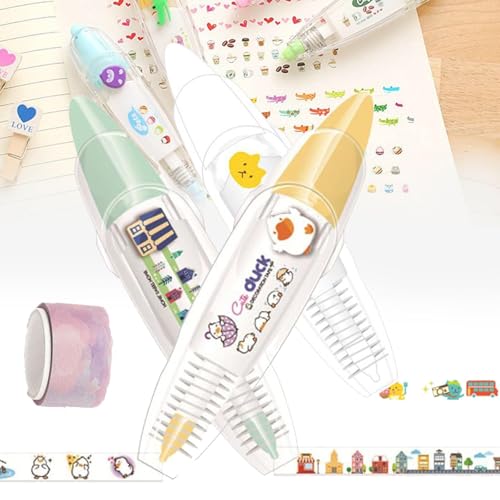 Syeefula Animal Press Type Decorative Pens, DIY Cute Animals Press Type Decorative Pen, Infinite Decorative Pens for Scrapbooking, Creative Cartoon Lace Correction Tape Decorative Tape Pen (3PCS-I) von Syeefula