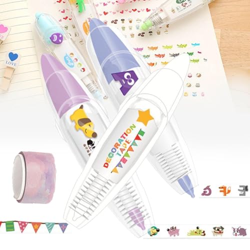 Syeefula Animal Press Type Decorative Pens, DIY Cute Animals Press Type Decorative Pen, Infinite Decorative Pens for Scrapbooking, Creative Cartoon Lace Correction Tape Decorative Tape Pen (3PCS-J) von Syeefula